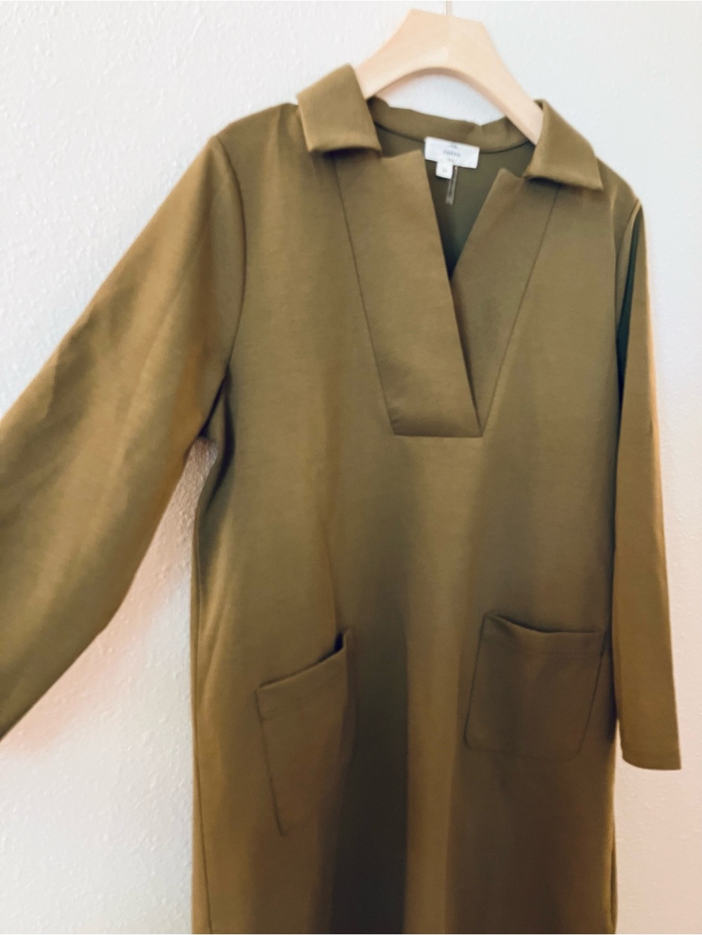 ENTRO Phoebe Vneck Knit Mini Longsleeve Dress Medium Olive Green - Picture 4 of 11